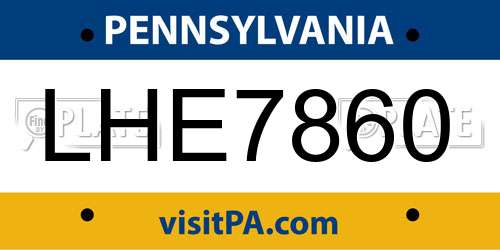 LHE7860 Pennsylvania License Plate