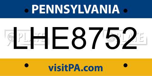 LHE8752 Pennsylvania License Plate