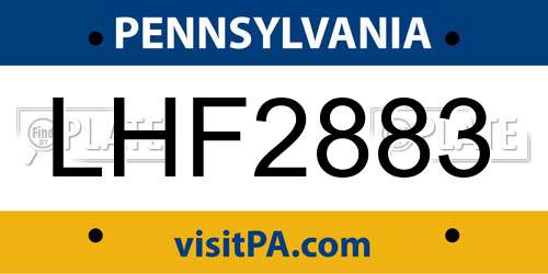 LHF2883 Pennsylvania License Plate
