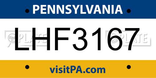 LHF3167 Pennsylvania License Plate