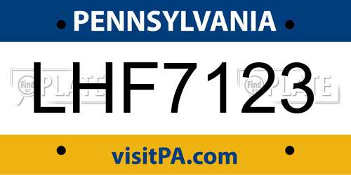 LHF7123 Pennsylvania License Plate