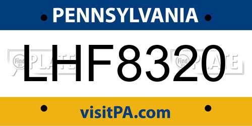 LHF8320 Pennsylvania License Plate