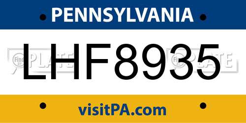 LHF8935 Pennsylvania License Plate