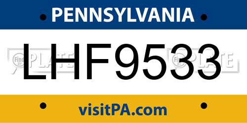 LHF9533 Pennsylvania License Plate