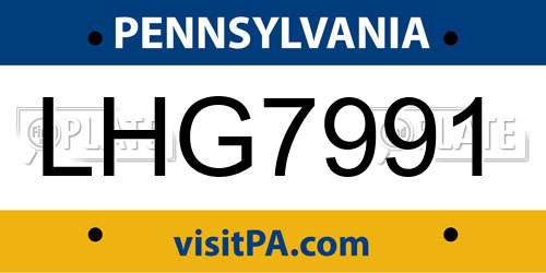 LHG7991 Pennsylvania License Plate