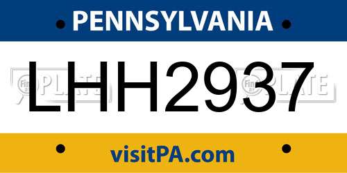 LHH2937 Pennsylvania License Plate