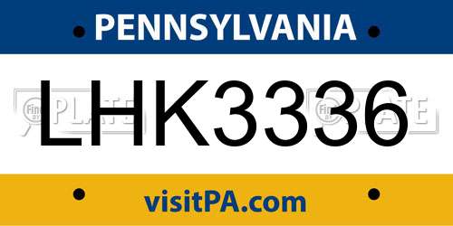 LHK3336 Pennsylvania License Plate