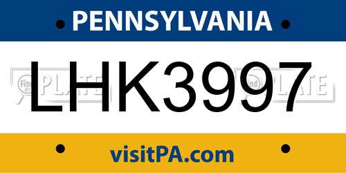 LHK3997 Pennsylvania License Plate