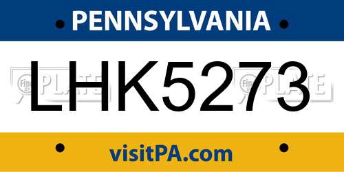 LHK5273 Pennsylvania License Plate