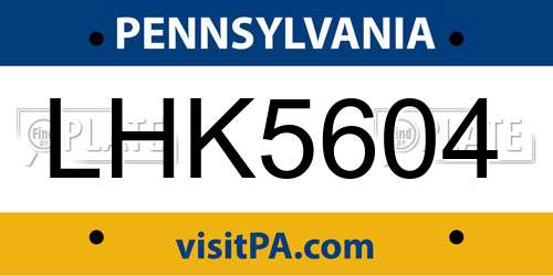 LHK5604 Pennsylvania License Plate