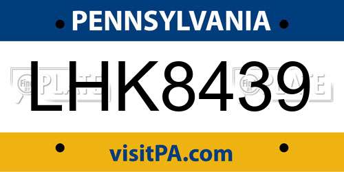 LHK8439 Pennsylvania License Plate