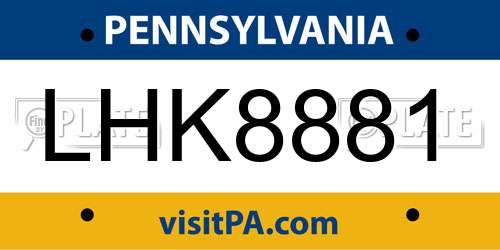 LHK8881 Pennsylvania License Plate