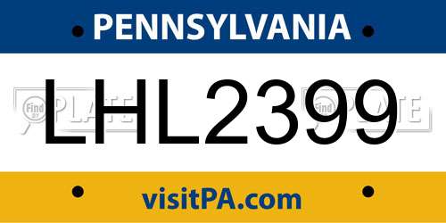LHL2399 Pennsylvania License Plate