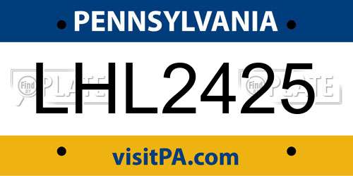 LHL2425 Pennsylvania License Plate