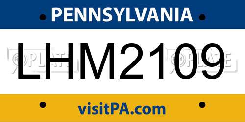 LHM2109 Pennsylvania License Plate