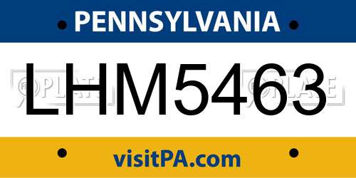 LHM5463 Pennsylvania License Plate