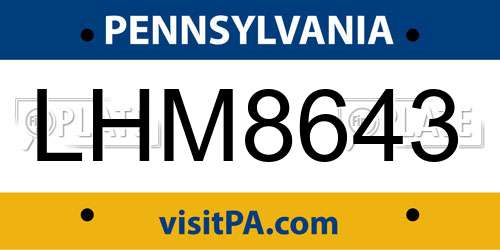 LHM8643 Pennsylvania License Plate