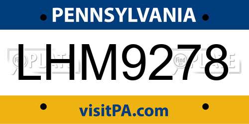 LHM9278 Pennsylvania License Plate