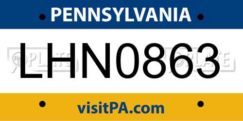 LHN0863 Pennsylvania License Plate