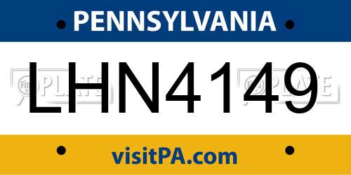 LHN4149 Pennsylvania License Plate