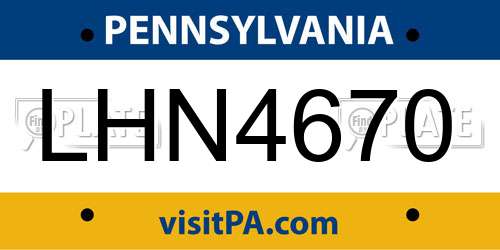 LHN4670 Pennsylvania License Plate