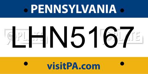 LHN5167 Pennsylvania License Plate