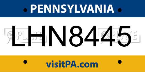 LHN8445 Pennsylvania License Plate
