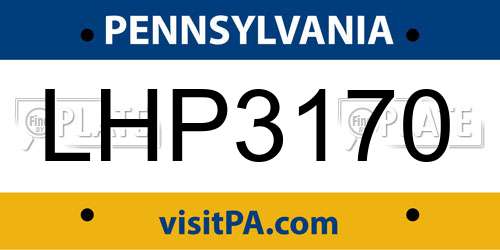 LHP3170 Pennsylvania License Plate