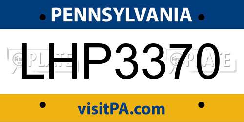 LHP3370 Pennsylvania License Plate