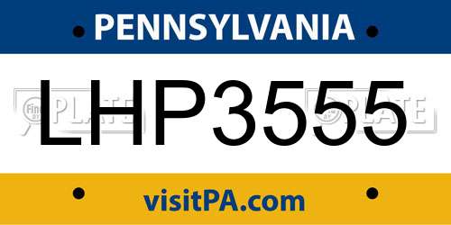 LHP3555 Pennsylvania License Plate