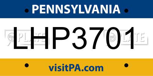 LHP3701 Pennsylvania License Plate