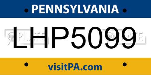 LHP5099 Pennsylvania License Plate