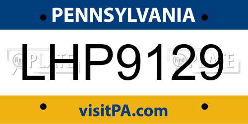 LHP9129 Pennsylvania License Plate