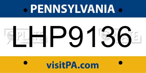 LHP9136 Pennsylvania License Plate