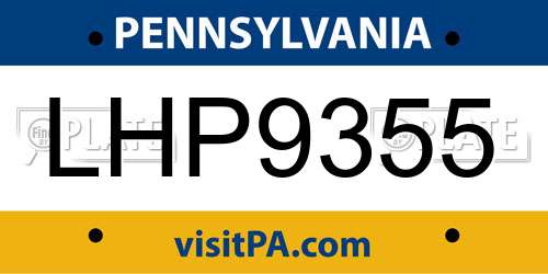 LHP9355 Pennsylvania License Plate
