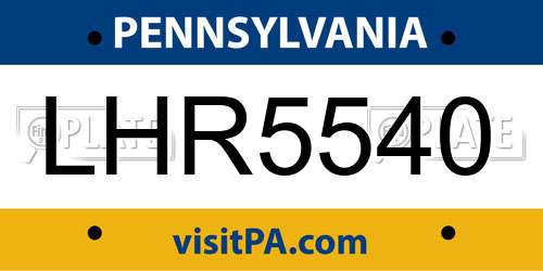 LHR5540 Pennsylvania License Plate