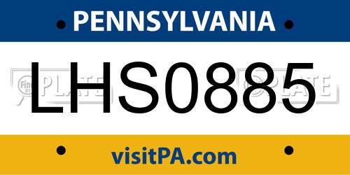 LHS0885 Pennsylvania License Plate