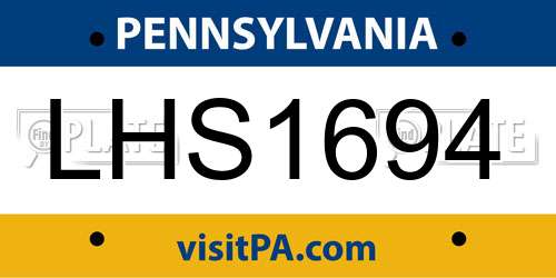 LHS1694 Pennsylvania License Plate