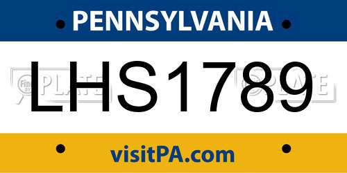 LHS1789 Pennsylvania License Plate