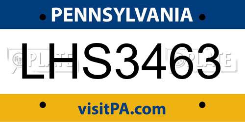LHS3463 Pennsylvania License Plate
