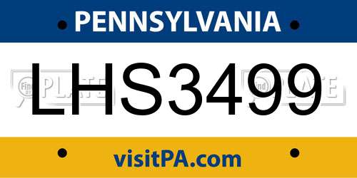 LHS3499 Pennsylvania License Plate