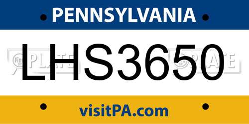LHS3650 Pennsylvania License Plate