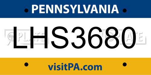 LHS3680 Pennsylvania License Plate