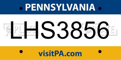 LHS3856 Pennsylvania License Plate