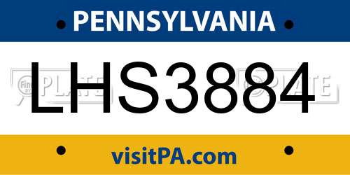 LHS3884 Pennsylvania License Plate