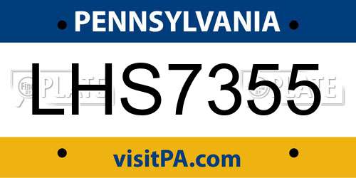 LHS7355 Pennsylvania License Plate