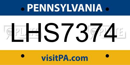 LHS7374 Pennsylvania License Plate
