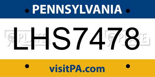 LHS7478 Pennsylvania License Plate