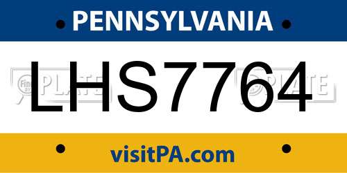 LHS7764 Pennsylvania License Plate