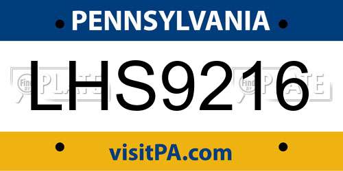 LHS9216 Pennsylvania License Plate